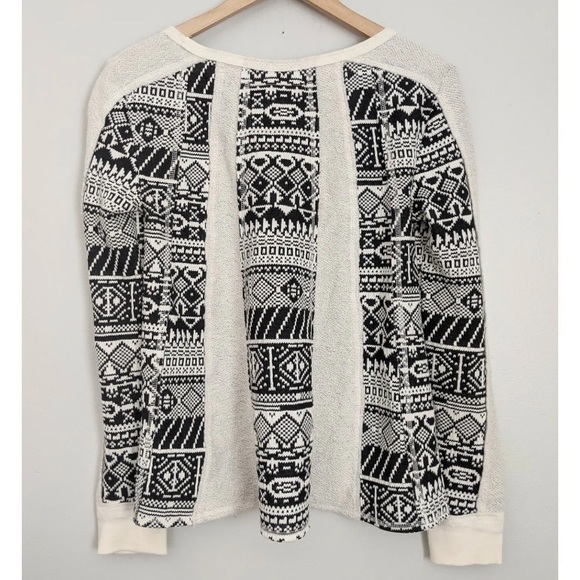 Anthro Lilka Geometric Print Swing Flare Long Sleeve Crew Neck Sweater Shirt Top - Picture 5 of 8